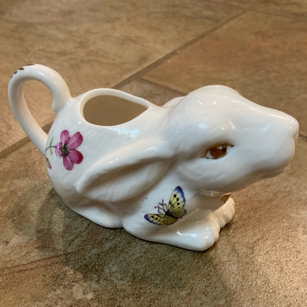 Grace's Teaware Rabbit with butterfly and floral design Creamer 4.5 x 2.5"